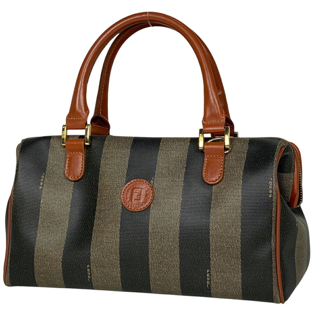 Fendi Pequin Handbag Boston Bag Canvas Brown Black